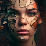 Explosive beauty - Cover art for 'Pieces' by Alexey Sobolev featuring a fragmented female face