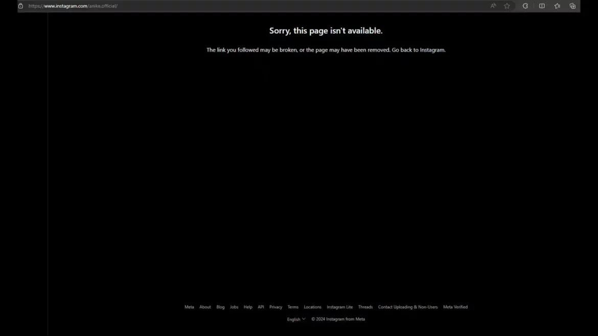 Screenshot of Anike Ekina's unavailable Instagram profile page.