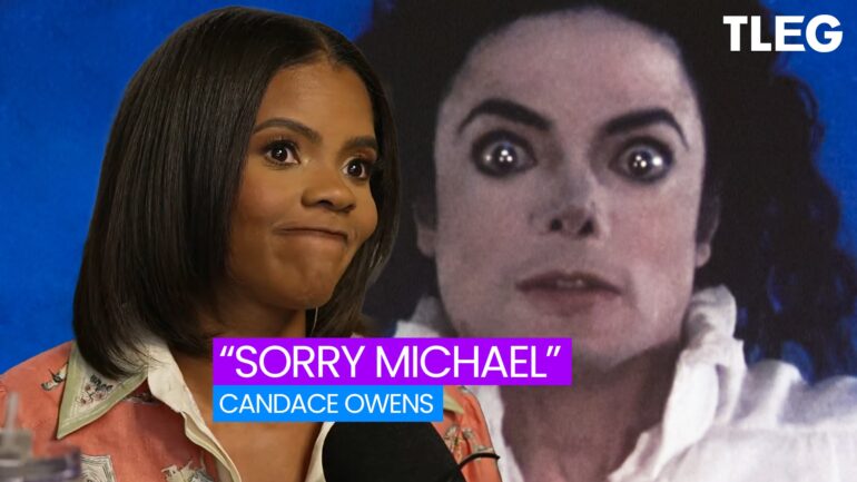 Candace Owens with Michael Jackson background, text saying "SORRY MICHAEL"